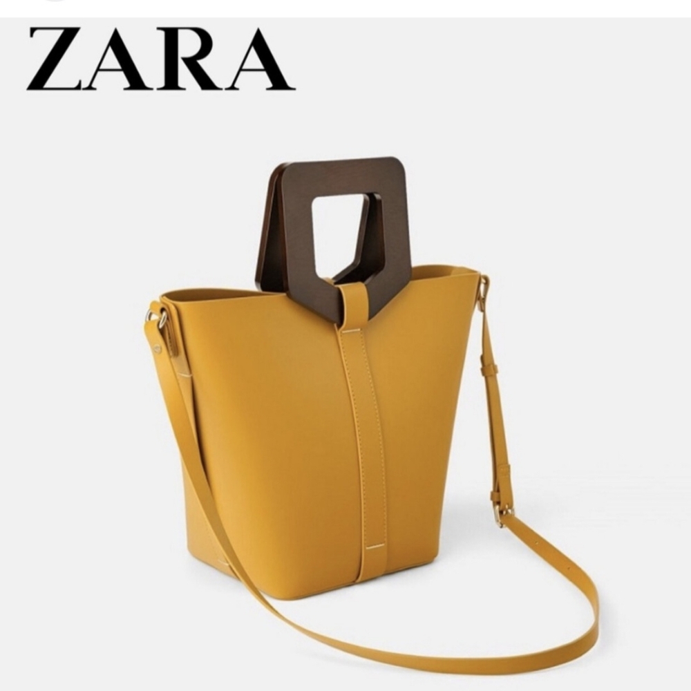 Zara Yellow Crossbody Bag with Brown Handle